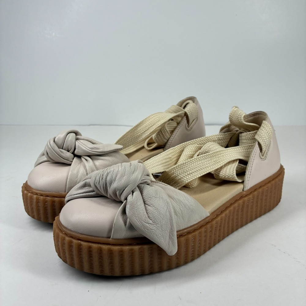 Puma Fenty Rihanna Bow Women's US 7 Beige Leather Creeper Sandals 365794-02